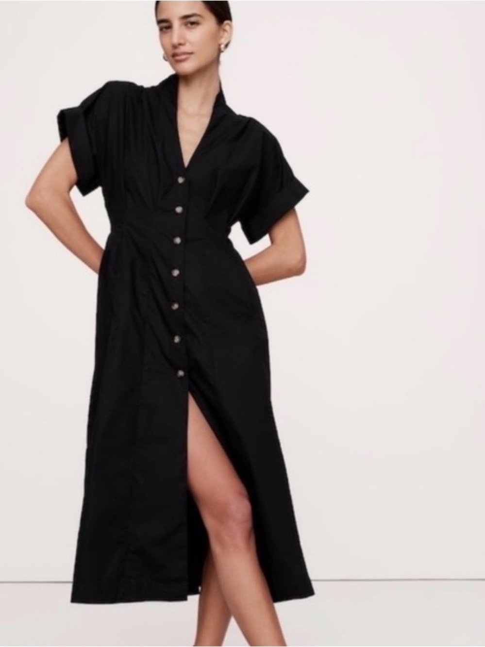Banana Republic Black Button-Front Midi Dress